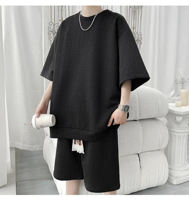 Men's Summer Loose Jacquard T-shirt & Shorts Set Detail