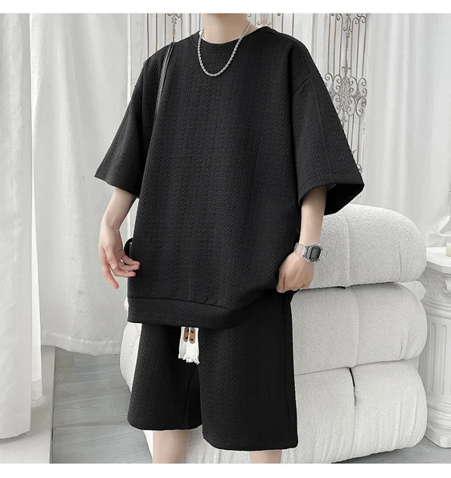 Men's Summer Loose Jacquard T-shirt & Shorts Set Detail