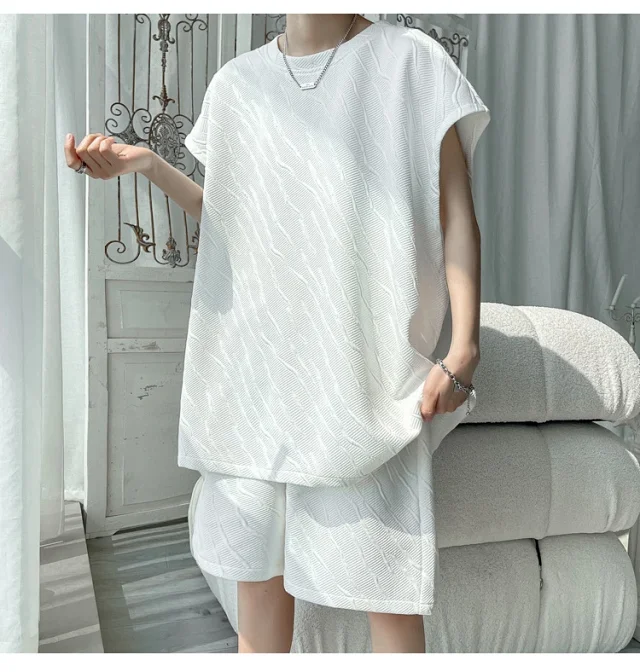 Men's Summer Loose Jacquard Sleeveless Set Detail