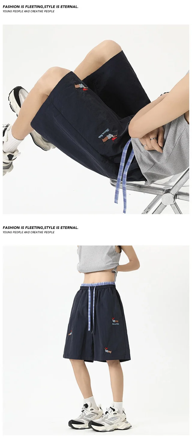 Men's Dachshund Embroidery Ice Silk Shorts 2025 Summer New Detail