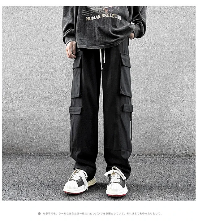 Grey American Retro Cargo Pants for Men Detail