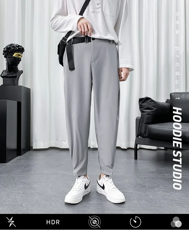 Men's Plus-Size Belted Summer Ice Silk Pants Detail