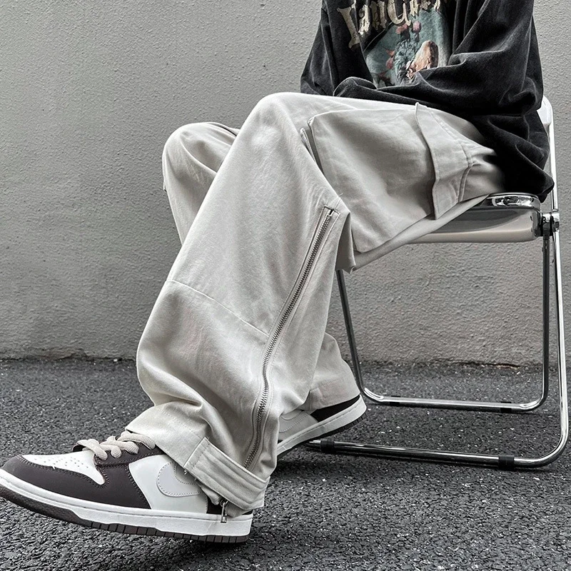 Grey American Retro Cargo Pants for Men