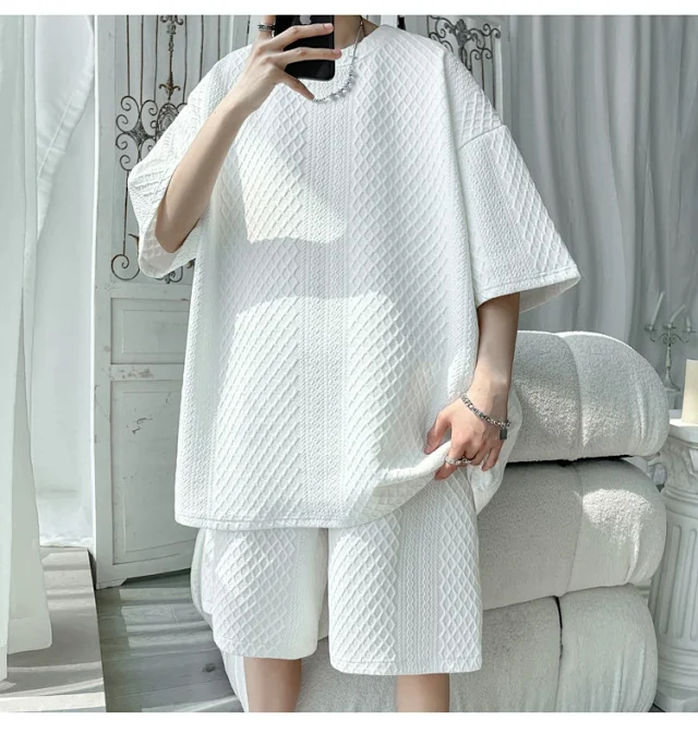 Men's Loose Jacquard T-shirt & Shorts Set Detail
