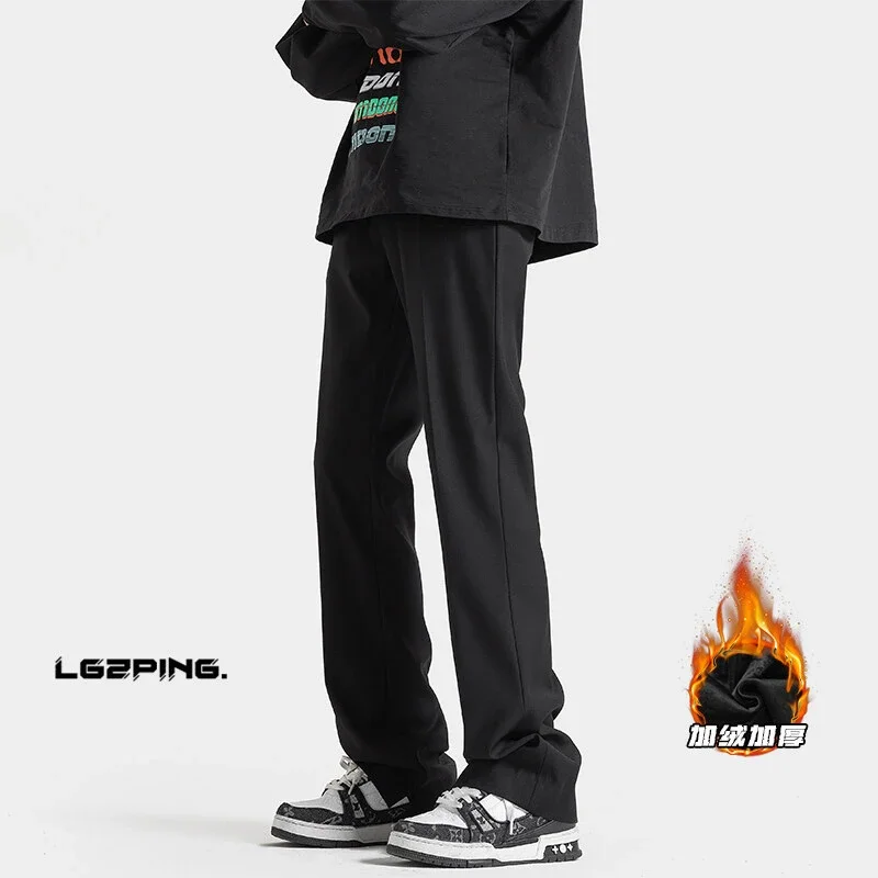 Trendy Brand Fleece Solid High - End Straight Trousers