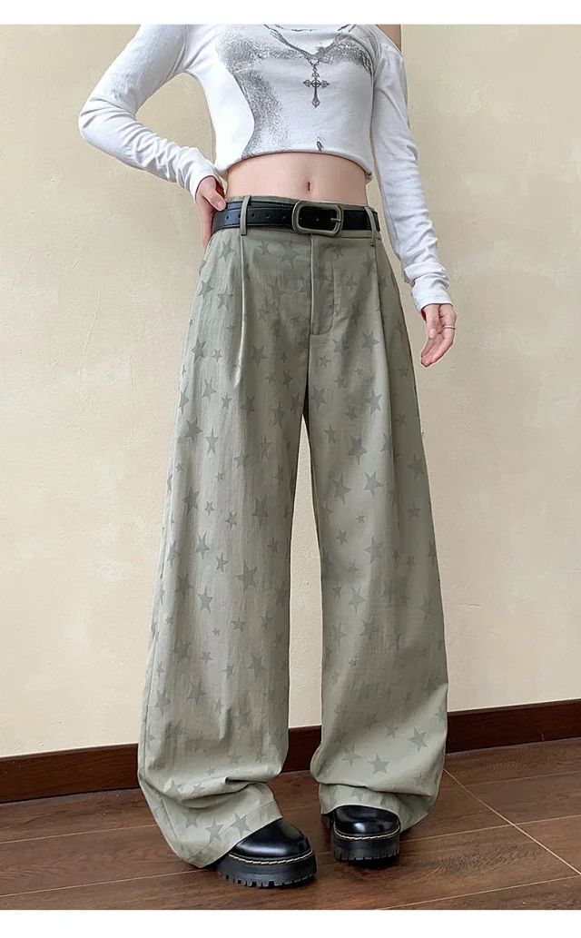 Men's Loose BF Straight Pants with Colorful Star Prints Detail