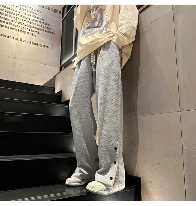 Oversize White Men's Spring Retro Button Sport Pants Detail