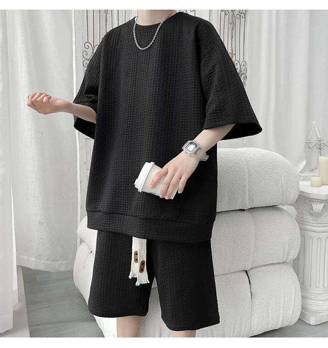 Men's Summer Loose Jacquard 2-Piece Set Detail