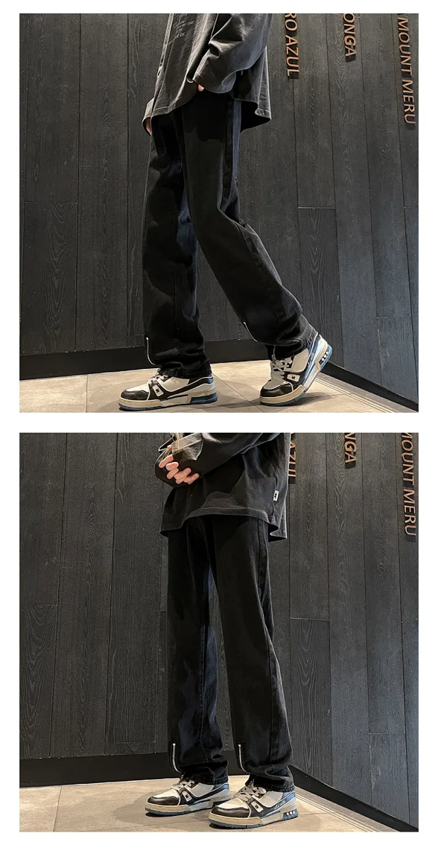 Spring Men's Hiphop Cargo Jeans with Side Zipper Detail
