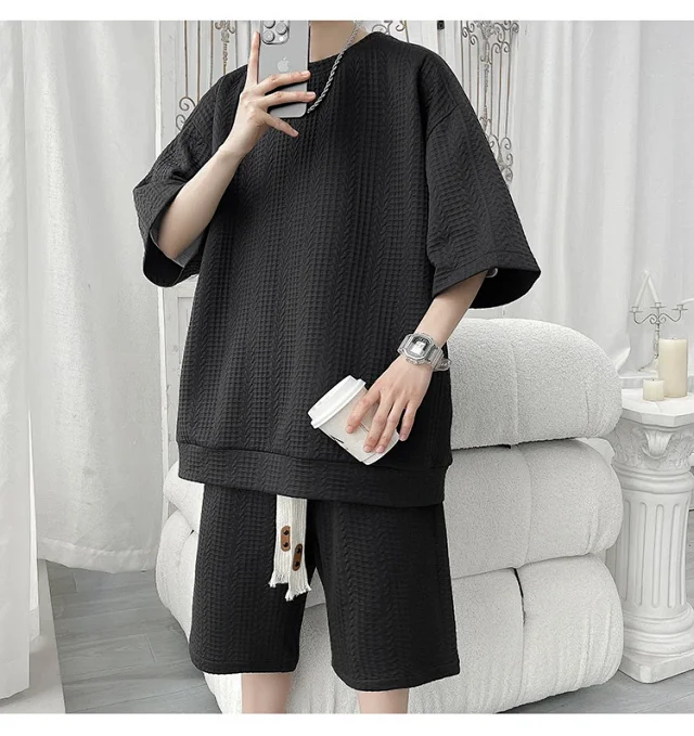 Men's Summer Loose Jacquard 2-Piece Set Detail