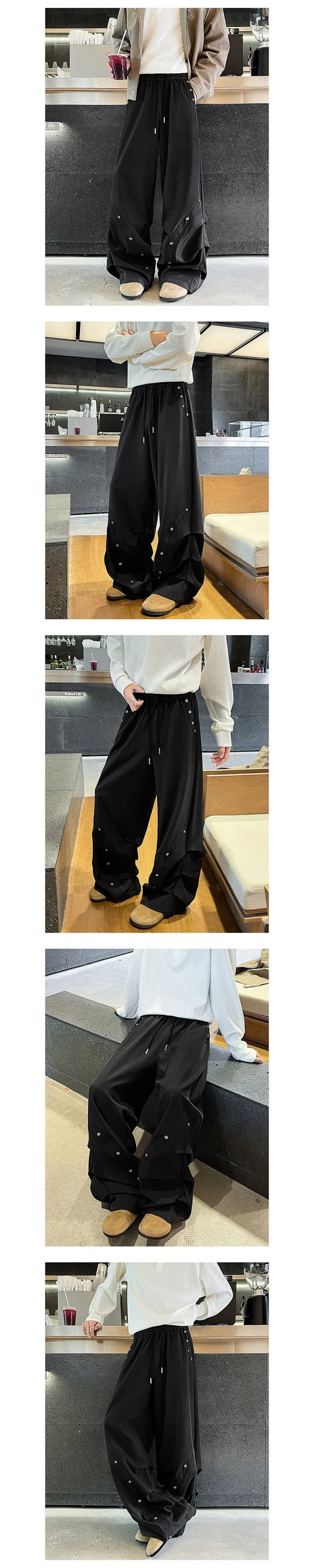 American Retro Rivet Straight Casual Pants Detail