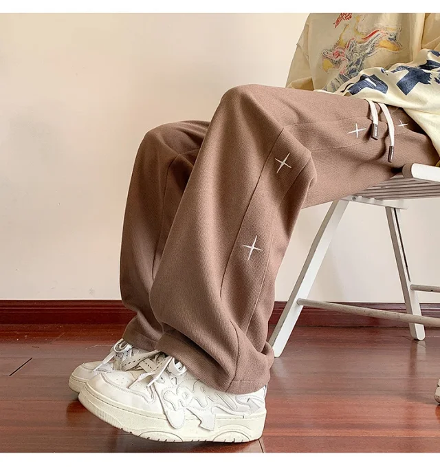 Men's Retro Khaki Wide Leg Pants Detail