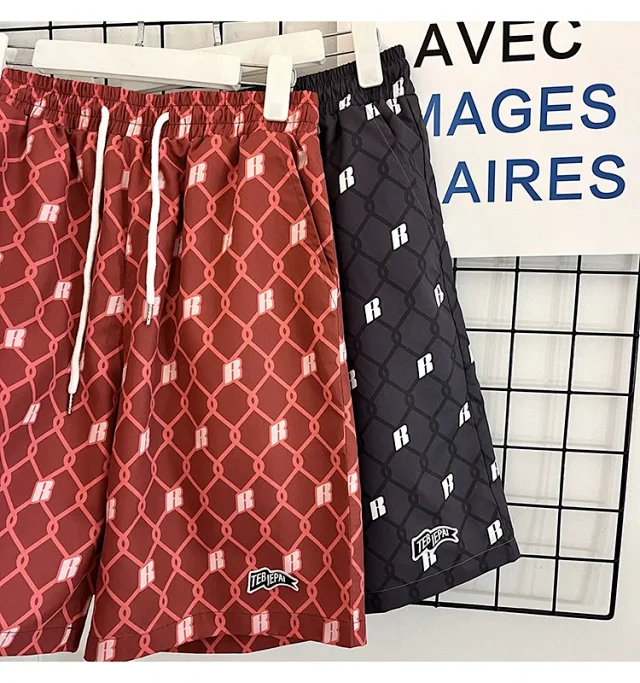 Men's Summer Plaid Patchwork Beach Shorts Detail