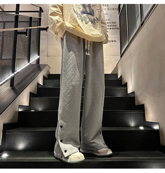 Oversize White Men's Spring Retro Button Sport Pants Detail