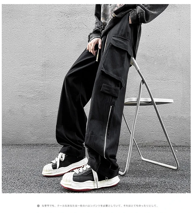 Grey American Retro Cargo Pants for Men Detail