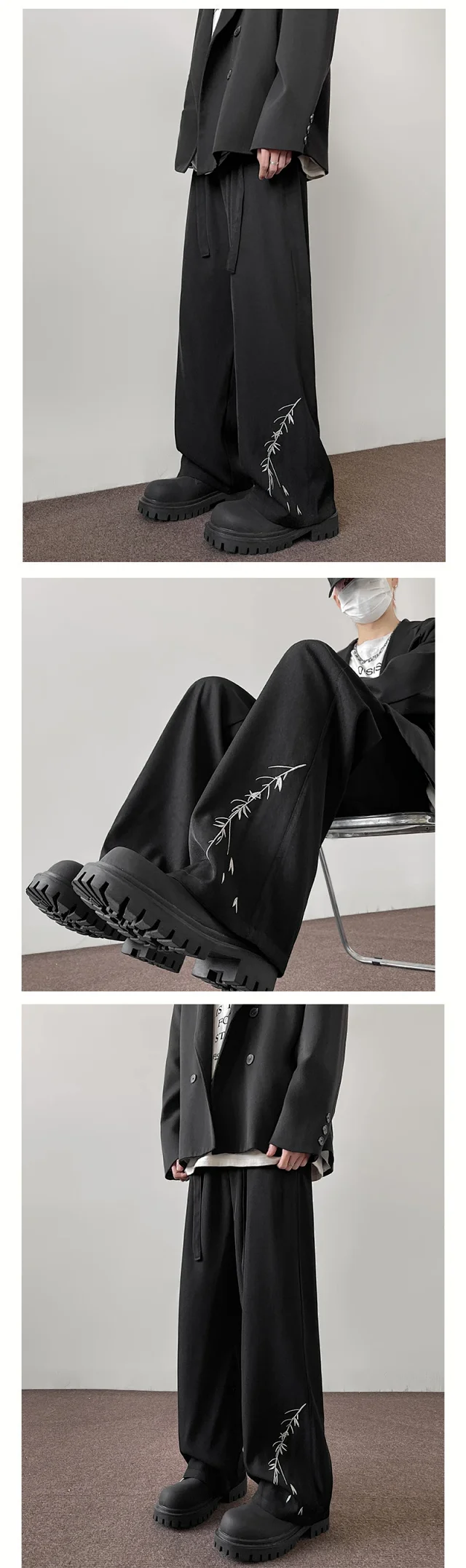 White Loose Wide-Leg Trousers for Men Detail