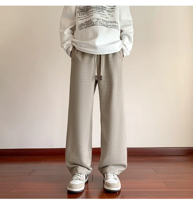 Men's Retro Khaki Wide Leg Pants Detail