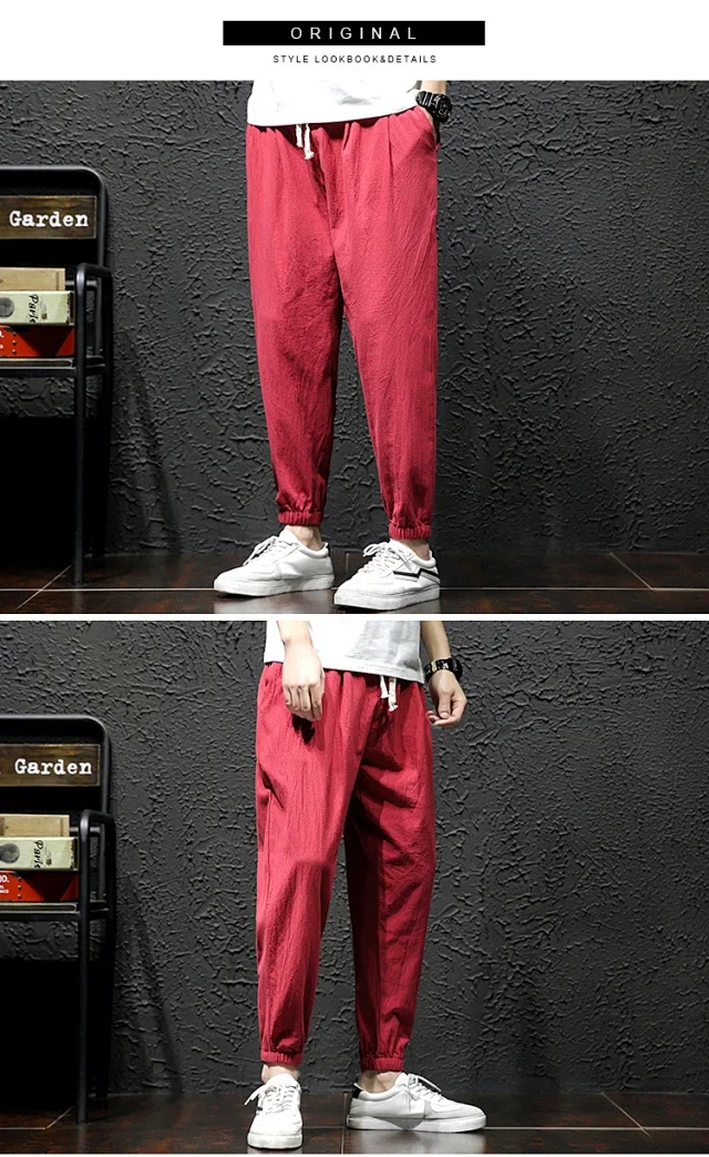 K801 Men's Spring Sporty Wide-Leg Linen Pants Detail