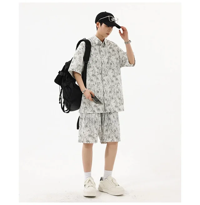 Men's Tie - Dye Short - Sleeve Shirt Set Detail