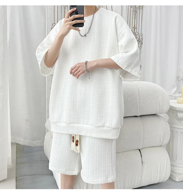 Men's Summer Loose Jacquard T-shirt & Shorts Set Detail
