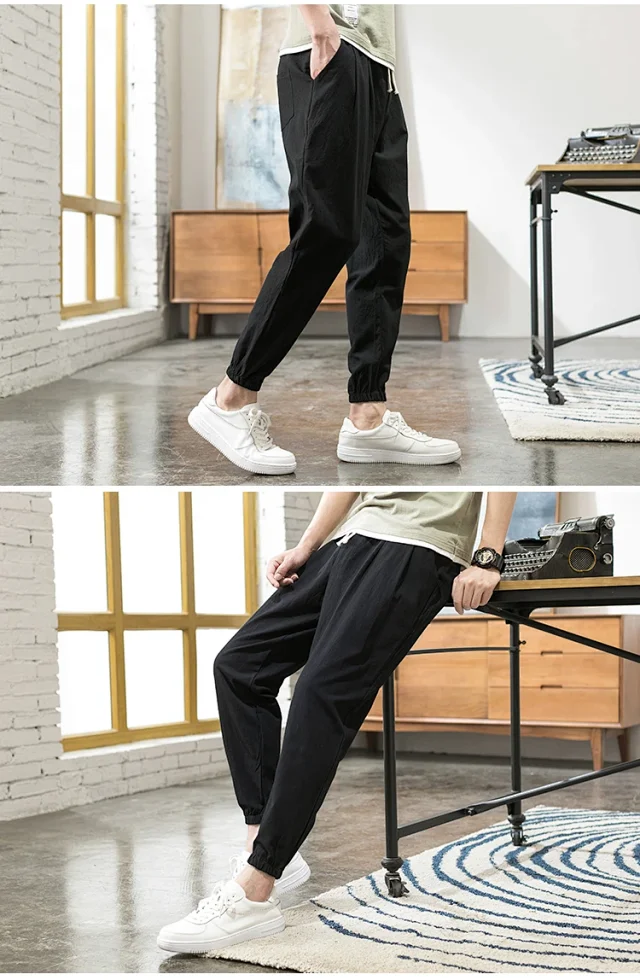 Wind Linen Loose Men's Harem Pants Detail