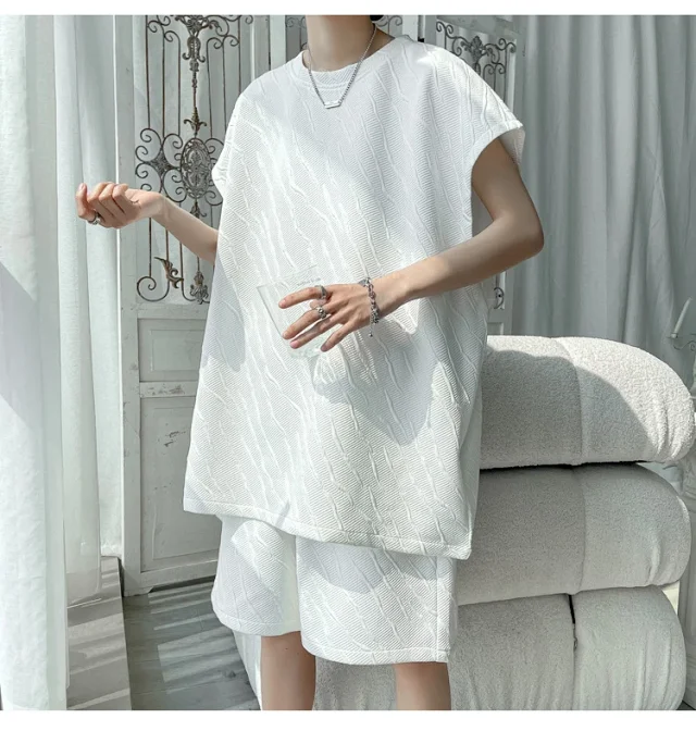 Men's Summer Loose Jacquard Sleeveless Set Detail