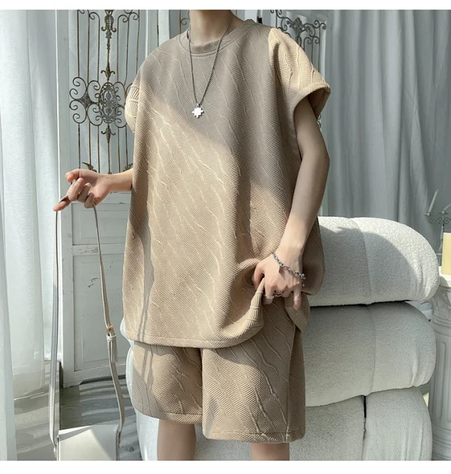 Men's Summer Loose Jacquard Sleeveless Set Detail