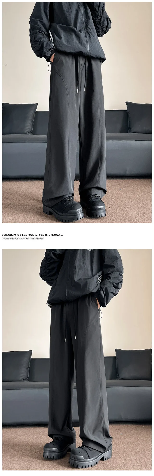Men's Winter Fleece Oversize Wide-leg Pants Detail