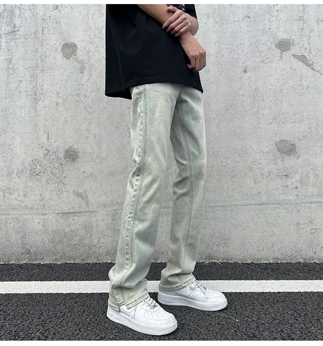 Men's Loose Straight Jeans with Yellow Mud Dyeing Detail