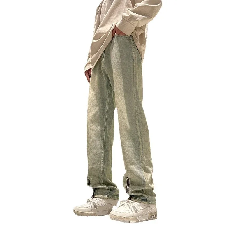 Spring Men's Hiphop Cargo Jeans with Side Zipper