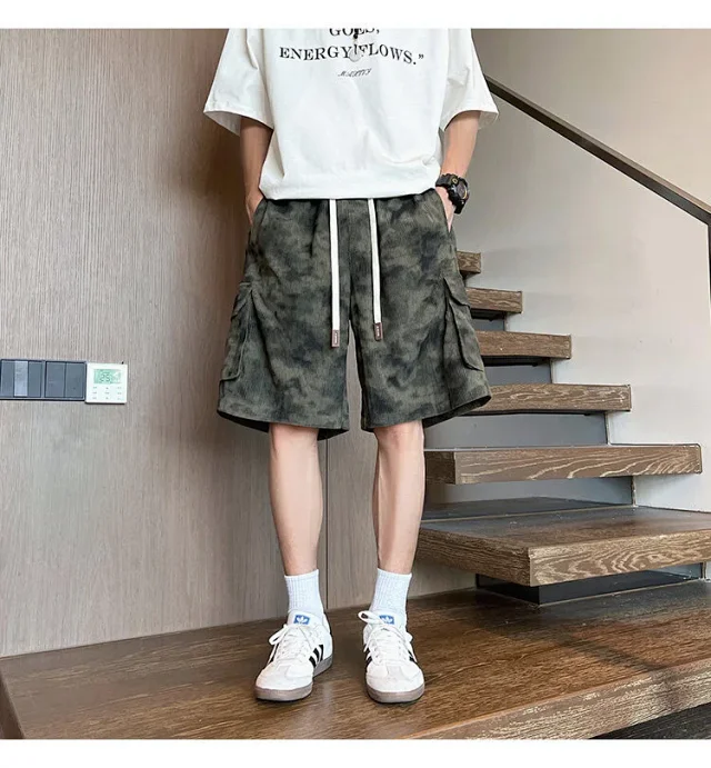 Men's Camo Tie-Dye Breathable Cargo Shorts Detail