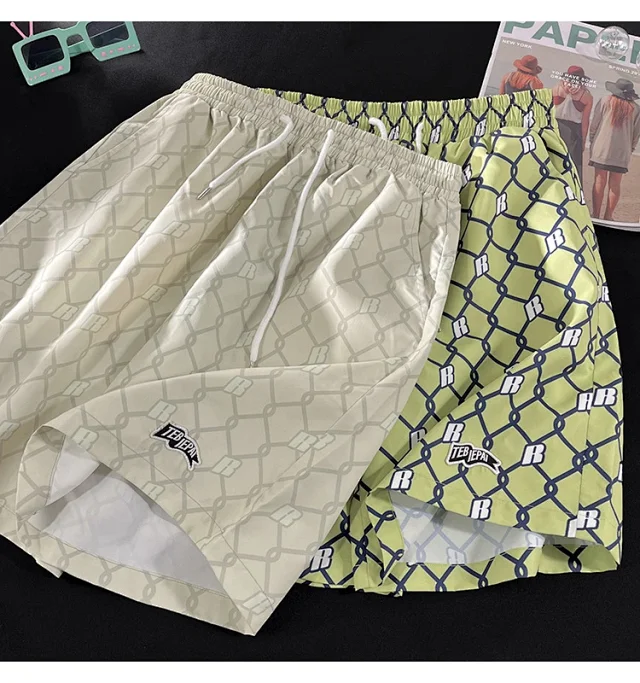 Men's Summer Plaid Patchwork Beach Shorts Detail