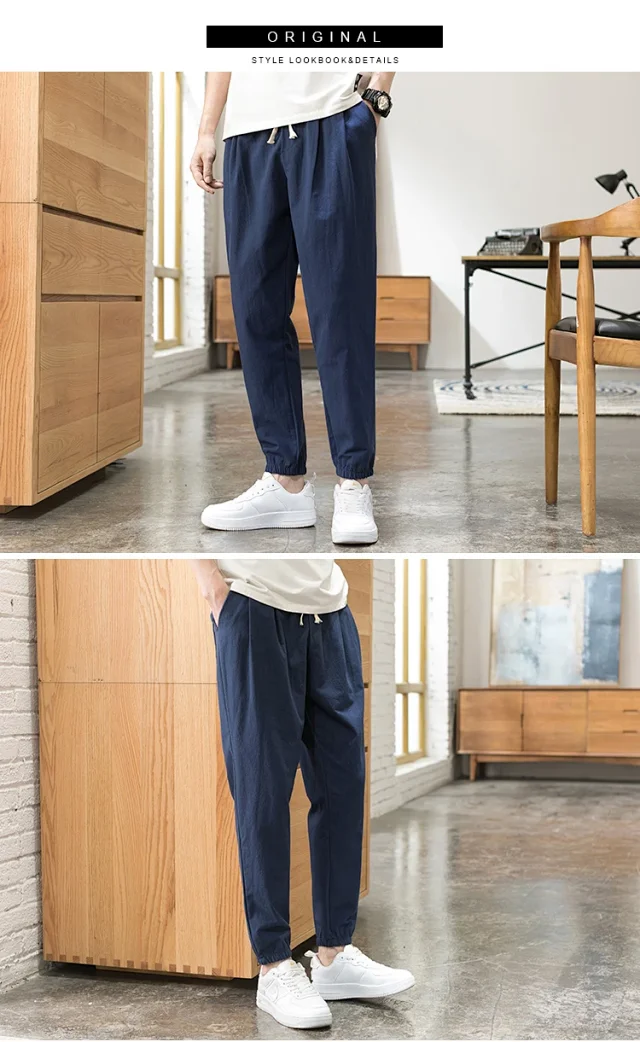 Wind Linen Loose Men's Harem Pants Detail