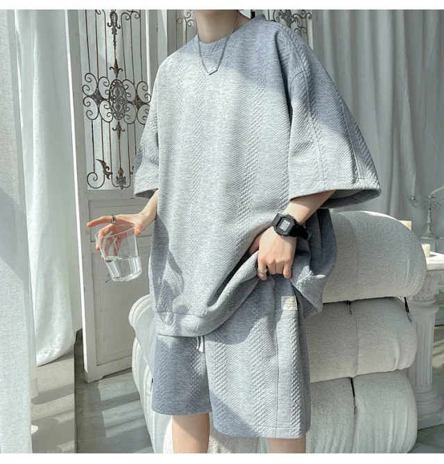 Summer Loose Jacquard Men's Sport Set Detail