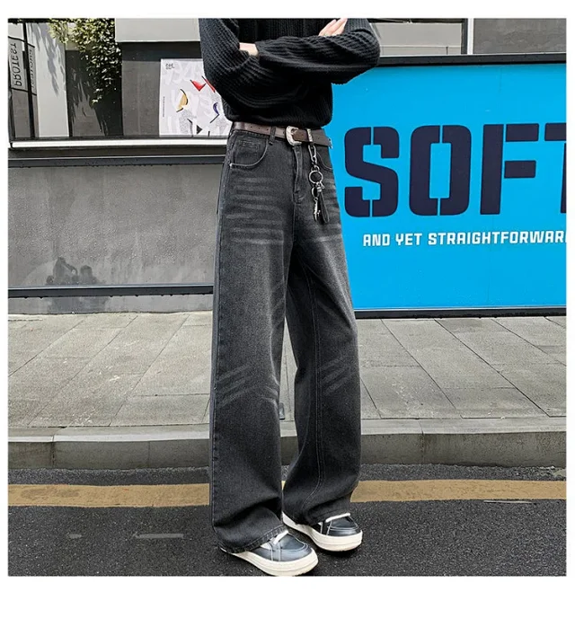 Vintage Washed Men's Straight Loose Wide-Leg Jeans Detail