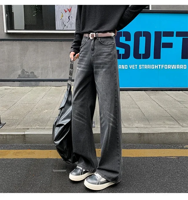 Vintage Washed Men's Straight Loose Wide-Leg Jeans Detail