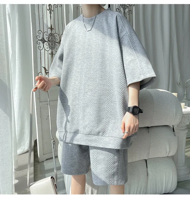 Summer Loose Jacquard Men's Sport Set Detail