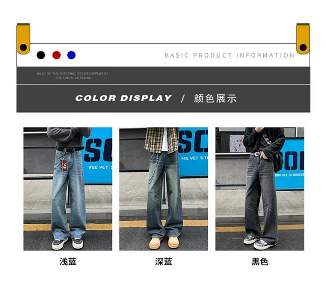 Vintage Washed Men's Straight Loose Wide-Leg Jeans Detail