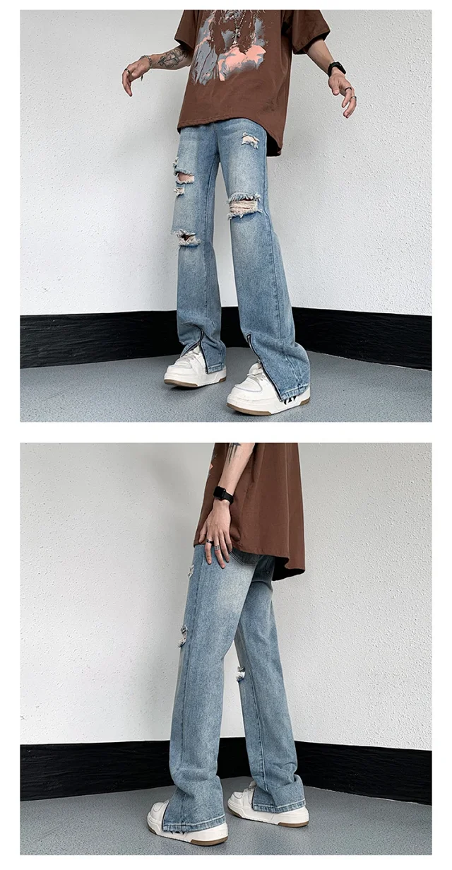 Men's Summer Thin Washed Ripped Jeans Detail
