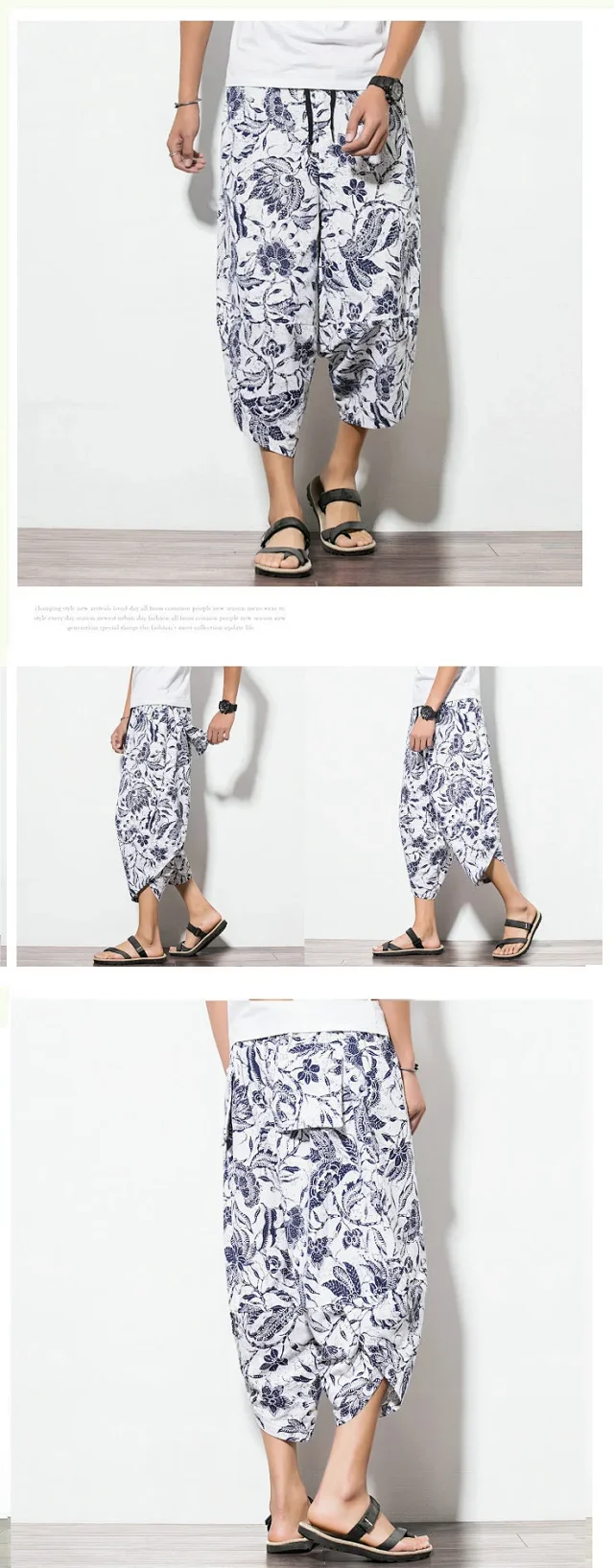 Men's 3/4-length Ethnic Cotton-Linen Pants Detail
