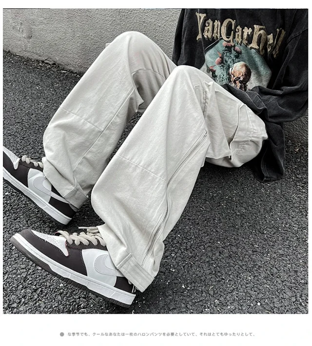 Grey American Retro Cargo Pants for Men Detail