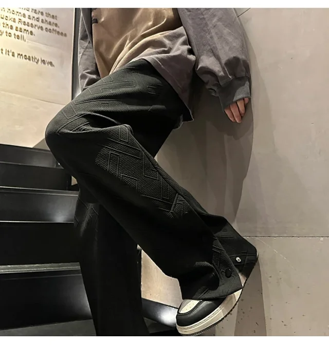 Oversize White Men's Spring Retro Button Sport Pants Detail