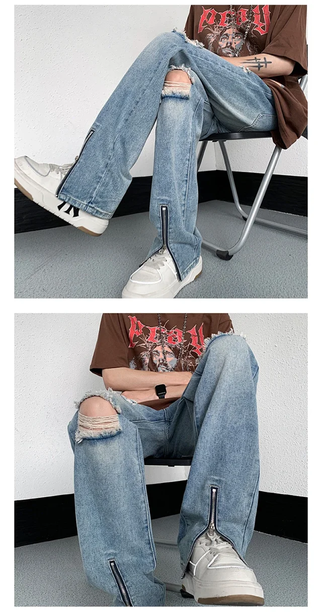 Men's Summer Thin Washed Ripped Jeans Detail