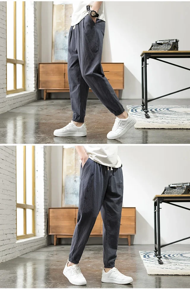 Wind Linen Loose Men's Harem Pants Detail