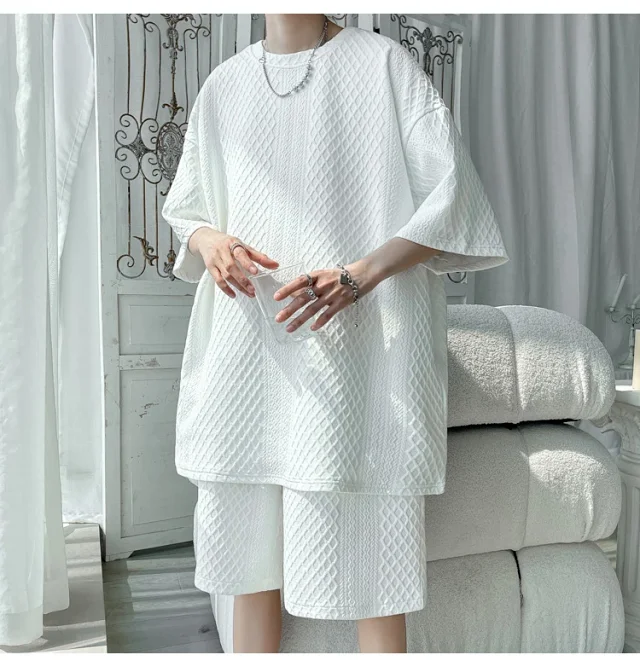 Men's Loose Jacquard T-shirt & Shorts Set Detail