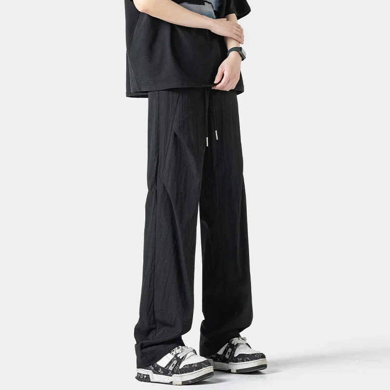 Men's Summer Plain Elastic Ice Silk Pants