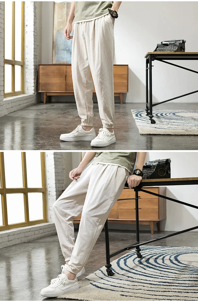 Wind Linen Loose Men's Harem Pants Detail
