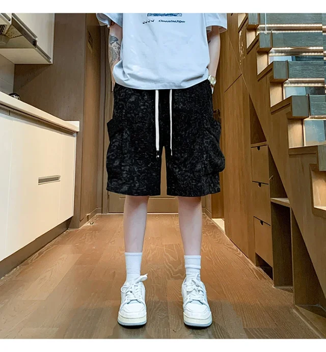 Men's Trendy Brand Black Shorts with Big Pockets Detail