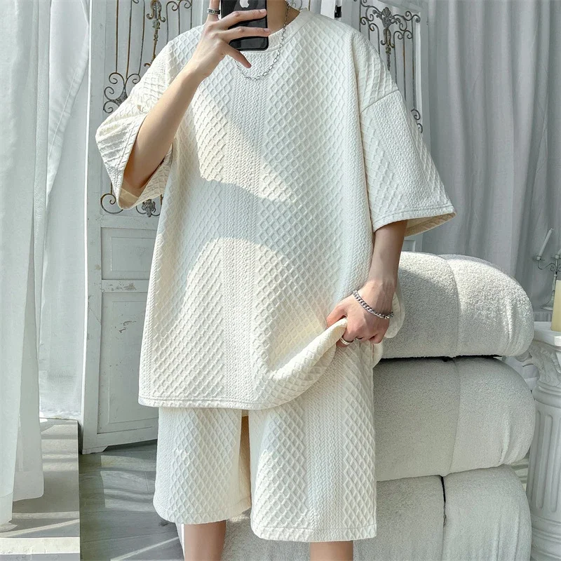 Men's Loose Jacquard T-shirt & Shorts Set