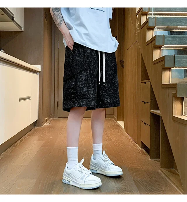 Men's Trendy Brand Black Shorts with Big Pockets Detail